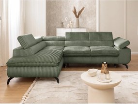 Зелен ъглов диван от рипсено кадифе (ляв ъгъл L форма) Marbeya – Ropez