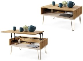 ХЕАРПИН С-90 Дъб Артисан/Бежов (Шампанско) - МОДЕРНА МАСА С ПОВДИГАЩ СЕ ПЛОТ + ОТДЕЛЕНИЕ ЗА СЪХРАНЕНИЕ + РАФТ