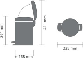 Кош за боклук с педал Brabantia NewIcon 649001, 3 л, Плавно затваряне, Противоплъзгаща основа, Черен