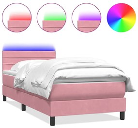 3316964 vidaXL Боксспринг легло с матрак и LED, розово, 90x210 см, кадифе