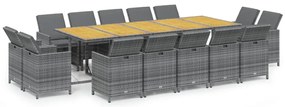 3095606 vidaXL Градински комплект с възглавници 15 части полиратан сив