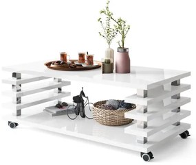 ПОРТО Бял гланц - МОДЕРНА ХОЛНА МАСА С ЛАМЕЛИ 2в1 С КОЛЕЛА/КРАКА