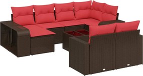 3261304 vidaXL Градински комплект диван с възглавници 11 части кафяв полиратан