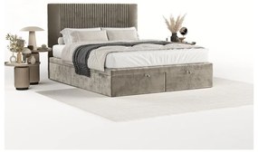 Бежово тапицирано двойно легло с място за съхранение 160x200 cm Mavel – Maison de Rêve