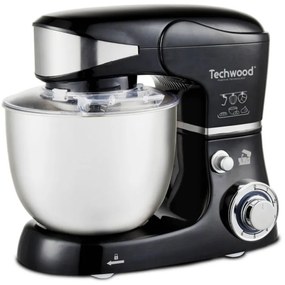 Планетарен миксер Techwood TRO-1056, 1000W, 5 литра, 6 скорости, 3 приставки, Черен/Инокс