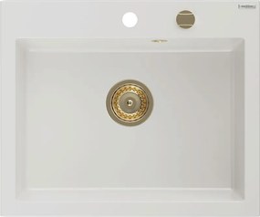 Mexen Elix гранитна мивка с 1 отделение 600 x 500 мм, бяла, златен сифон - 6525601005-20-G