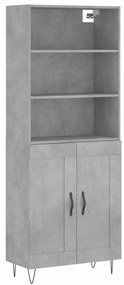 3189953 vidaXL Висок шкаф, бетонно сив, 69,5x34x180 см, инженерно дърво