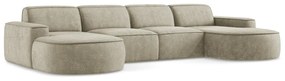 Бежов шенилов ъглов диван (U форма) Omao – Makamii