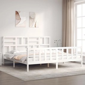 3193092 vidaXL Рамка за легло с табла бяла Super King Size дърво масив