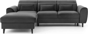 Тъмносив кадифен разтегателен ъглов диван с място за съхранение (ляв ъгъл) Foble – ELTAP