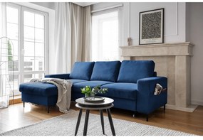 Тъмносин разтегателен ъглов диван от рипсено кадифе (ляв ъгъл) Lofty Lilly – Miuform