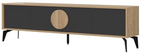 Масичка за телевизор с дъбов декор в черен и естествен цвят 180x51 cm Vae - Marckeric