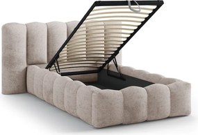 Светлокафяво единично легло 90x200 cm тапицирано с място за съхранение с включена подматрачна рамка Lupine – Micadoni