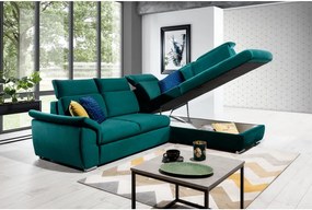 Зелен кадифен разтегателен ъглов диван с място за съхранение (десен ъгъл L форма) Loreto – ELTAP