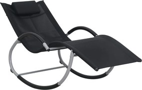 47788 vidaXL Шезлонг с възглавничка, черен, textilene