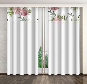 Елегантна бяла завеса с принт на розови божури Ширина: 160 см | Дължина: 250 см
