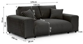 Тъмносив диван от рипсено кадифе 178 cm Justin – Ropez