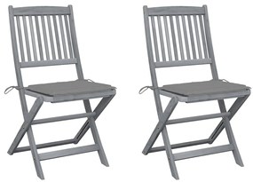 3064537 vidaXL Сгъваеми градински столове, 2 бр, с възглавници, акация масив