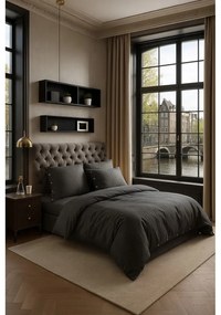 Тъмносиво единично спално бельо от памук Renforcé 140x200 cm Como Striped – Mila Home Luxury