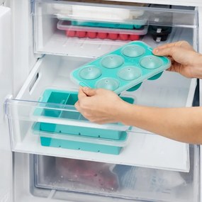 Форма за лед с капак Lekue 1010246, 20.5x13x5.5 см, 6 сфери, Платинен силикон, -20°C / +80°C, Светлосин