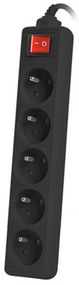 Разклонител LANBERG, 2.500W, 1.5 метра, 5 контакта, Защита от деца, Светлинен индикатор, ON/OFF бутон, Черен