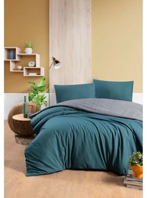 Памучно спално бельо за единично легло/разширено с чаршаф в петролено/сиво 160x220 cm - Mila Home
