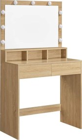 Голяма тоалетка с LED осветление и огледало - дъб сонома