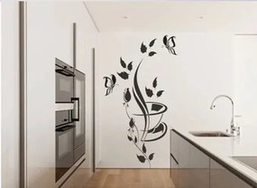 Стикер за стена в кухнята с цветя, пеперуда и чаша 100 x 200 cm