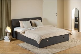 Тъмносиво двойно тапицирано легло с място за съхранение и включена подматрачна рамка 160x200 cm Calvi – Actona