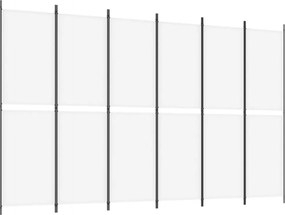 350238 vidaXL Параван за стая, 6 панела, бял, 300x200 см, текстил