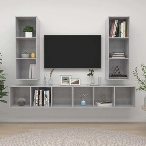 3079884 vidaXL ТВ шкафове за стенен монтаж, 4 бр, бетонно сив, инженерно дърво