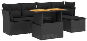 3270803 vidaXL Градински диван с възглавници, 6 части, черен, полиратан