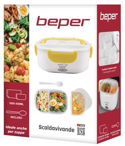 Електрическа кутия за обяд Beper 90.920G, 40W, 1 л, До 60C, 2 подвижни oтделения, Светлинен индикатор, Бял/Жълт
