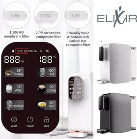 Диспенсър за пречистване и затопляне на чешмяна вода ELIXIR, 2100W, 38-99C, Обратна осмоза, Минерално обогатяване, Черен