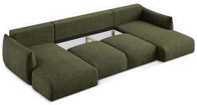 Зелен шенилов сгъваем ъглов диван (U форма) Leila – Makamii