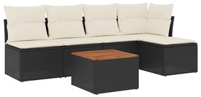 3255930 vidaXL Градински диван с възглавници, 6 части, черен, полиратан