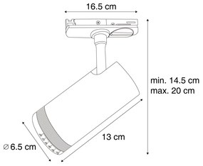 Модерен черен прожектор за 1-фазна релсова система, включващ LED, въртящ се и накланящ се - Iconic Zoom
