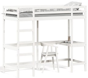 842863 vidaXL Таванско легло с бюро бяло 75x190 см масивна дървесина бор