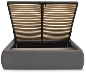 Тъмносиво двойно легло 160x200 cm тапицирано с място за съхранение/без табла с включена подматрачна рамка Inera – Bobochic Paris