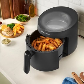 Фритюрник с горещ въздух Russell Hobbs SatisFry Panoramic 27420-56, 1650W, 5.5 л, 10 програми, Дигитален LED дисплей, Термостат, Таймер, Черен