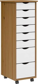 4015787 vidaXL Шкаф с чекмеджета на колелца MOSS, меденокафяв, бор масив