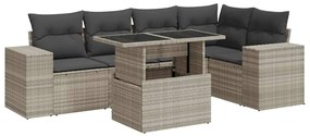 3326803 vidaXL Градински комплект с възглавници, 6 части, светлосив полиратан