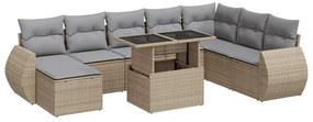 3326690 vidaXL Градински комплект диван с възглавници 9 части бежов полиратан
