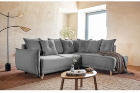 Сив велурен разтегателен диван (десен ъгъл) Lazy Lukka - Miuform