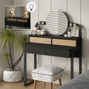 Тоалетка Lora TopMebel от меламин с осветление в черен - сапфирен дъб 96x40x133.4cm