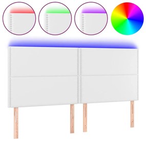 3122381 vidaXL LED горна табла за легло, бяла, 160x5x118/128см изкуствена кожа