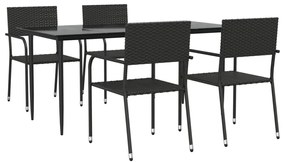 3156758 vidaXL Градински трапезен комплект, 5 части, черен, полиратан