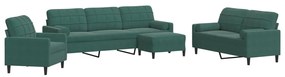 3278463 vidaXL Мека мебел от 4части с възглавници и болстери тъмнозелен кадифе