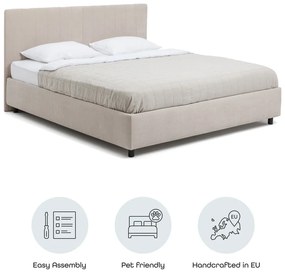 Бежово тапицирано двойно легло с място за съхранение и включена подматрачна рамка 180x200 cm Myra Slim Line – Bonami Selection