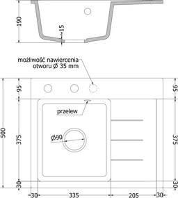 Mexen Ben гранитна мивка с 1 отделение и отцедник, ляв, 600 x 500 mm, бежов,